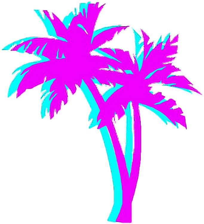 Palmtree Palm Night Japan Tumblr Aesthetic - Vaporwave Palm Tree (1024x1024), Png Download