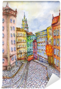 Beautiful Watercolor Hand Drawing Illustration Of City - Beautiful City Drawing (400x400), Png Download
