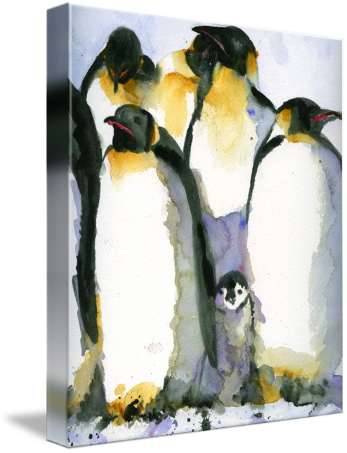 "just Chillin Watercolor Painting Of Penguins Art" - Pinguin Artistic (498x650), Png Download