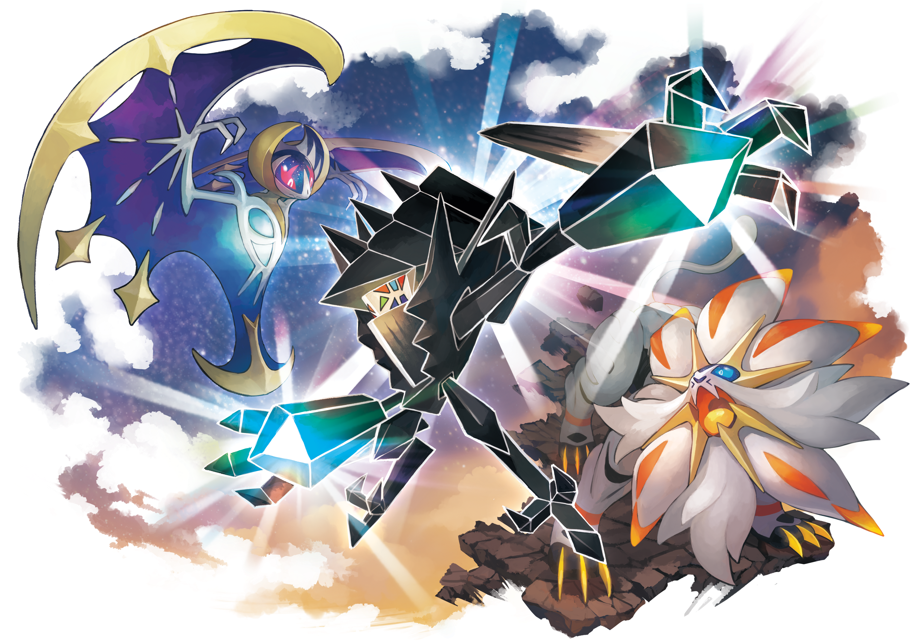 The New Pokémon Games On The Nintendo 3ds Are The Most - Solgaleo Lunala And Necrozma (3000x2121), Png Download