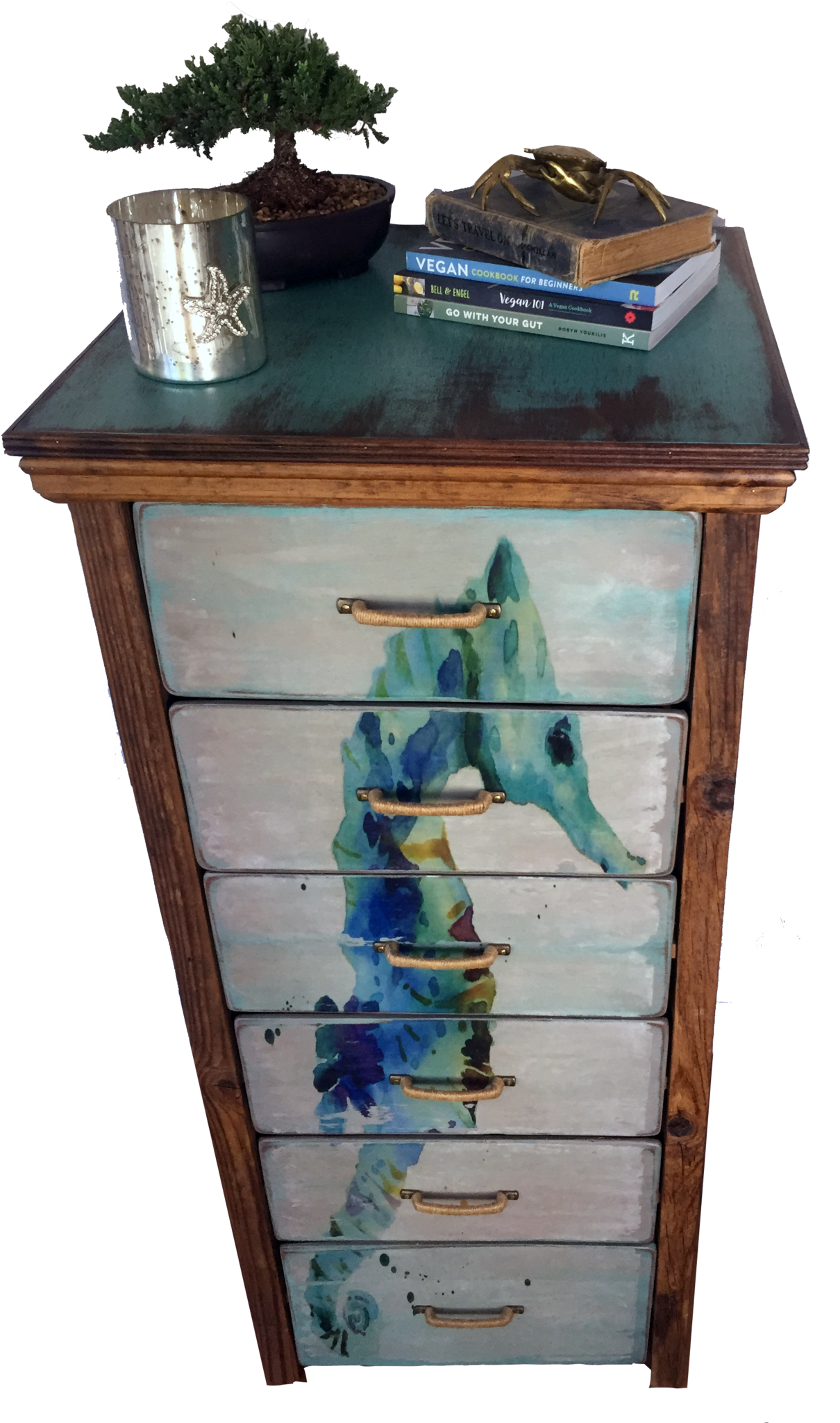 Seahorse Watercolor 6 Drawer Chest - Furniture (1227x2048), Png Download