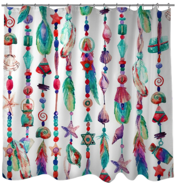 Watercolor Colorful Chains With Sea Shells, Beads, - Seashell (400x400), Png Download