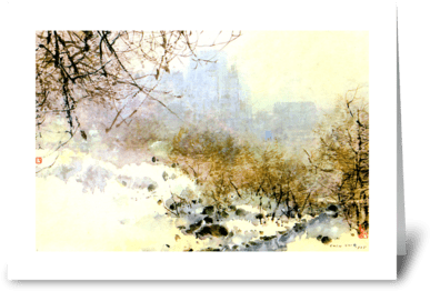 Central Park In Snow By Chen Chi Greeting Card - Central Park (424x349), Png Download