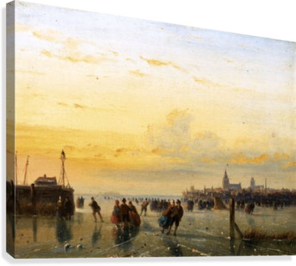 Winter Landscape With Skaters On A Frozen River Canvas - Art (429x386), Png Download