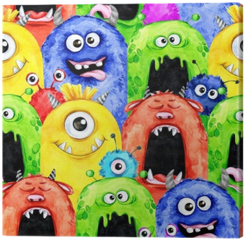 Watercolor Seamless Pattern With Funny Monster Heads - Watercolor Painting (400x400), Png Download