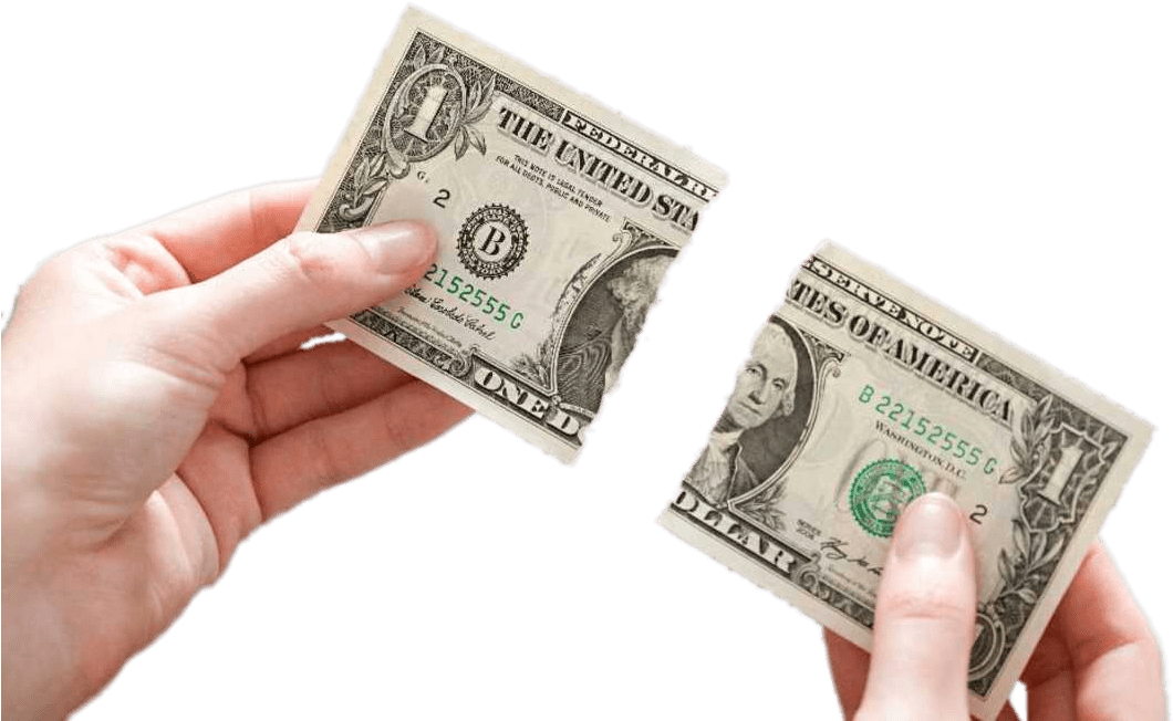 Dollar Bill Ripped In Two - 1 Us Dollar (1236x695), Png Download