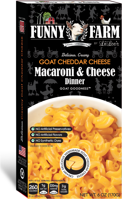 Creamy Cheddar Flavor With No Goaty Aftertastes - Funny Farm Mac And Cheese (419x710), Png Download