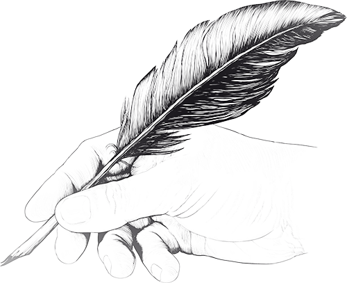 Vintage Drawing Of Hand With Feather Pen - Drawing Of Hand Holding A Pen (500x407), Png Download