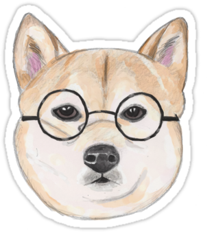 Shiba Inu With Oversized Round Glasses Sticker By Namibear - Shiba Inu Glasses Dog Cute Shiba Inu Puppy Pattern (375x360), Png Download