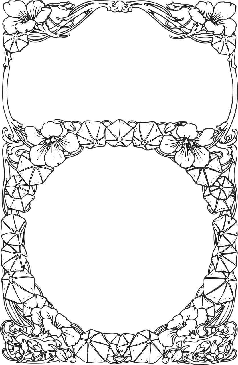 Floral Border Border Frame - Png Floral Round Frame Black And White (834x1280), Png Download