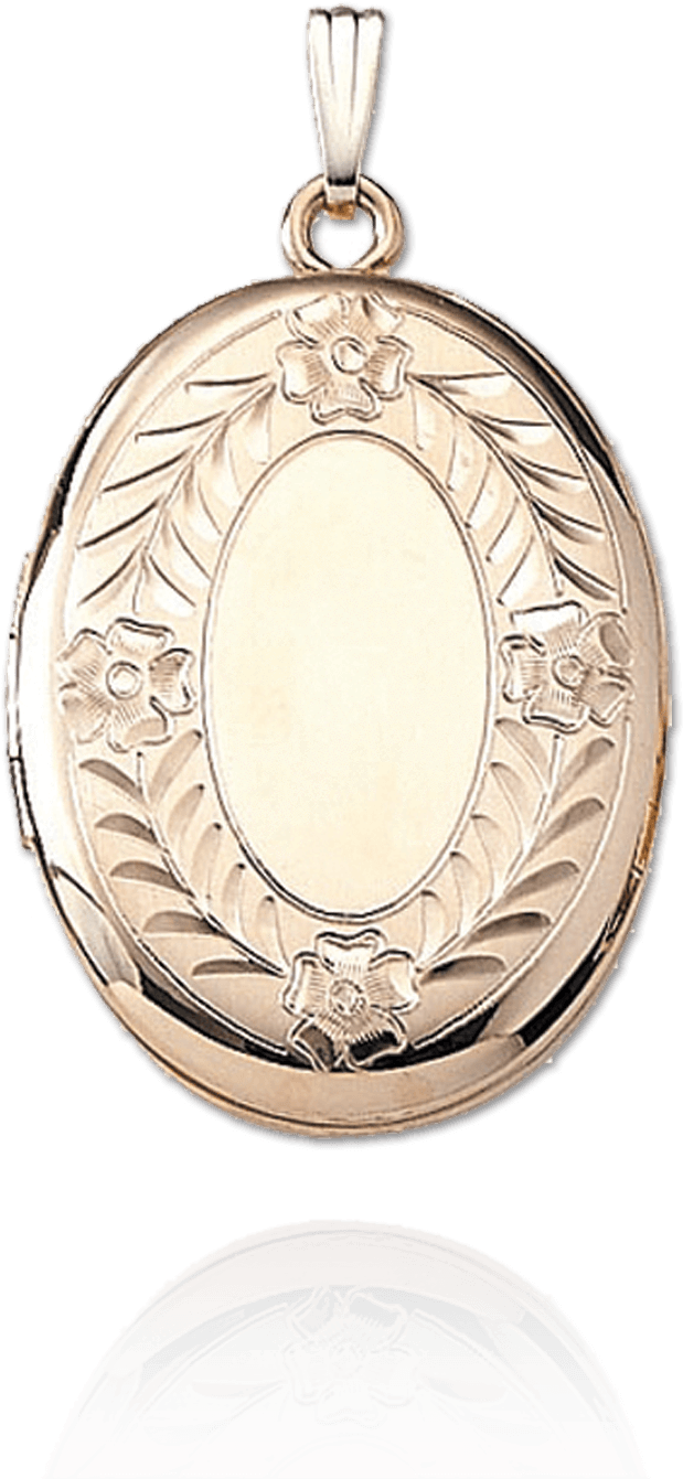 Engraved Flower Wreath Locket - 14k White Gold Engraved Oval Locket Necklace (1500x1500), Png Download