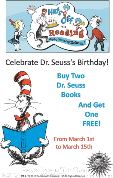 Banner Freeuse Library Hats Off To Reading Happy Birthday - Cat In The Hat Reading Books (388x600), Png Download