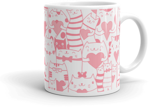 Heart You Multi-pattern Cat Pink And White Mug - Moiko Silk Screen – 7.15 (600x600), Png Download