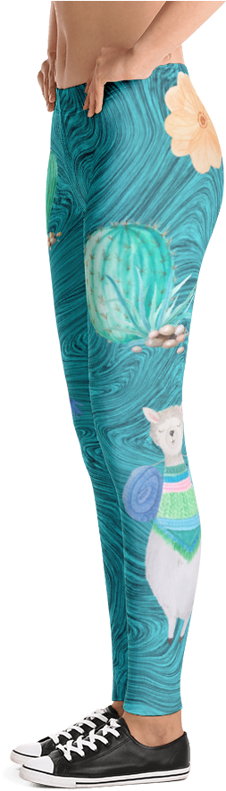 Boho Watercolor Llama & Cactus Turquoise Marble Print - Leggings (1000x1000), Png Download