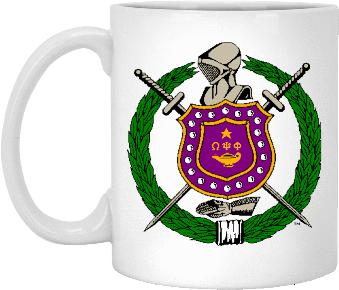 White Mug - Omega Psi Phi Crest Png (1155x1155), Png Download