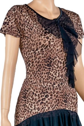 Leopard Print Frill Short Sleeves Blouse - Blouse (294x441), Png Download