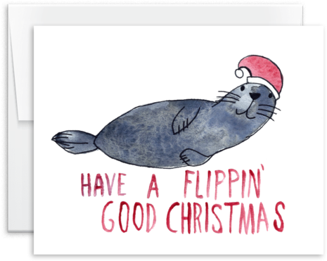 Have A Flippin' Good Christmas Watercolor Seal Holiday - Catfish (600x600), Png Download