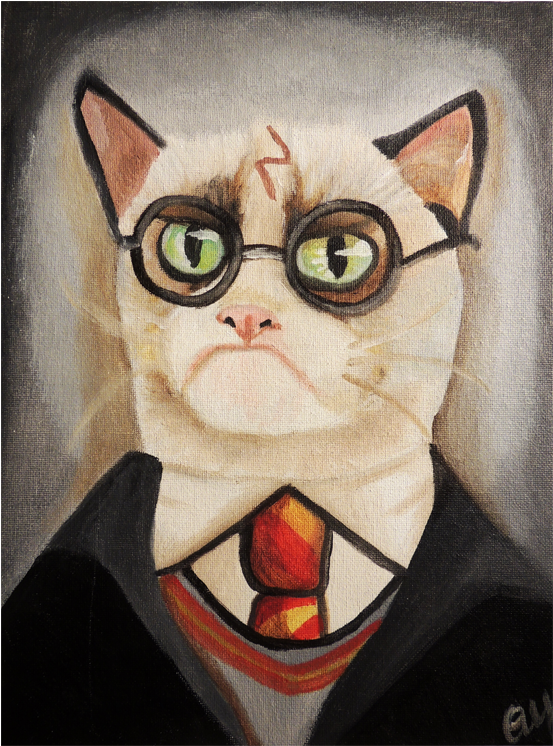 Grumpy Potter Print 11″ X 14″ - Black Cat (980x745), Png Download