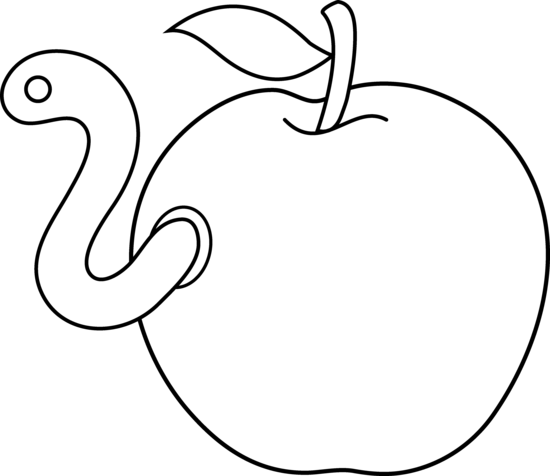 Jpg Library Download Worm In Coloring Page Free Clip - Apple With Worm Drawing (550x476), Png Download