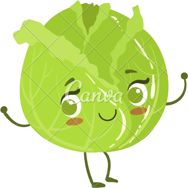 Kawaii Icons By Canva - Cute Cabbage Cartoon (800x800), Png Download