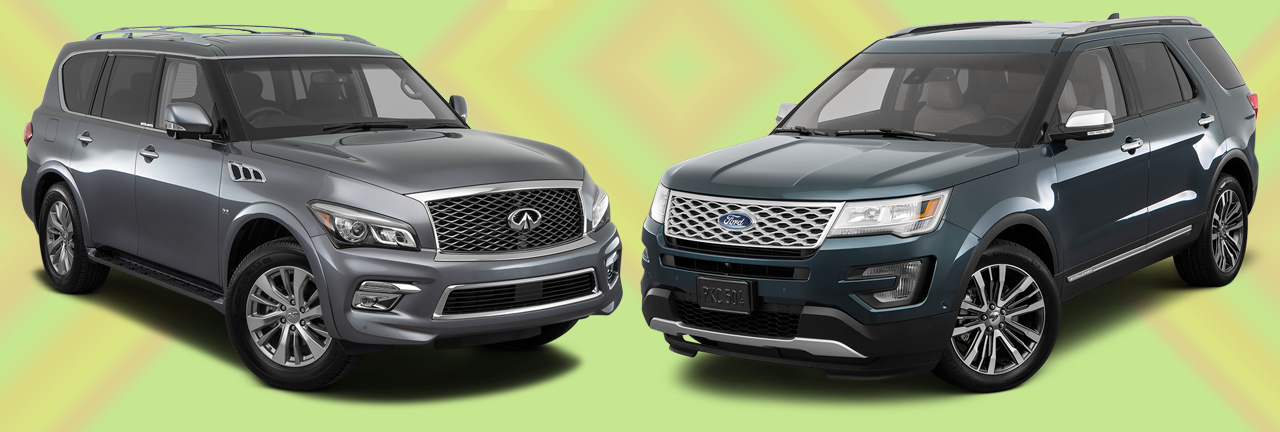 2016 Infiniti Qx80 Vs 2016 Ford Explorer - Compact Sport Utility Vehicle (1280x432), Png Download