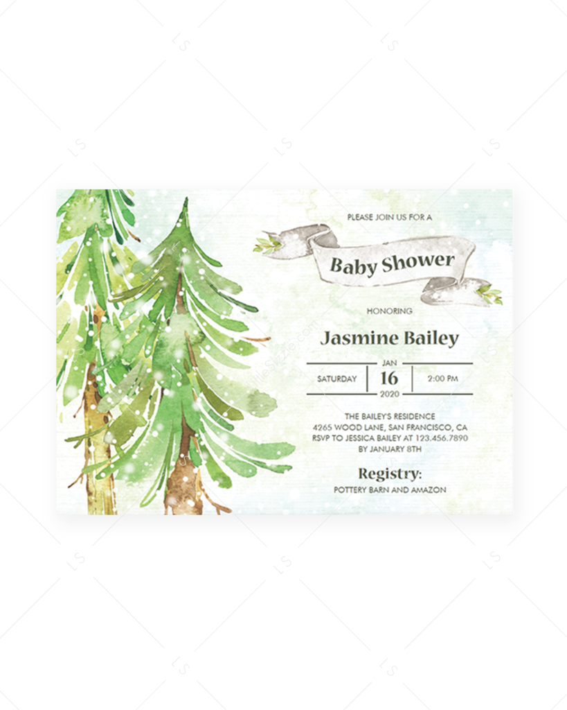 Winter Forest Baby Shower Invitation Gender Neutral - Baby Shower (819x1024), Png Download