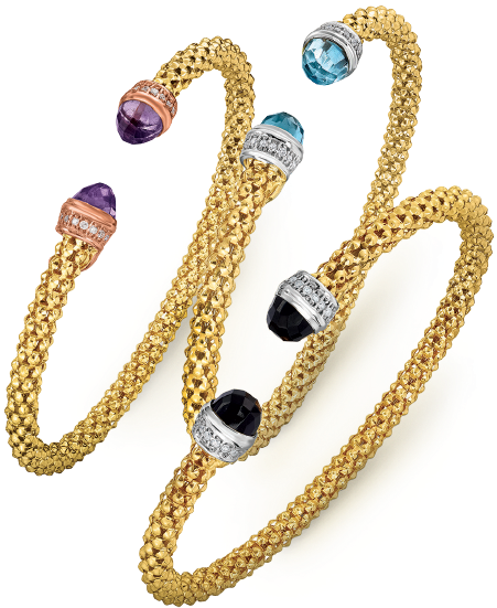 14k Yellow Gold Popcorn Mesh Cuff Bangles With Diamonds - Gold Bracelets (600x600), Png Download