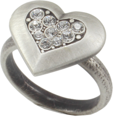 Danon Heart Ring Set With Crystals - Danon Silver Pewter Swarovski Studded Ring R1072 (600x600), Png Download