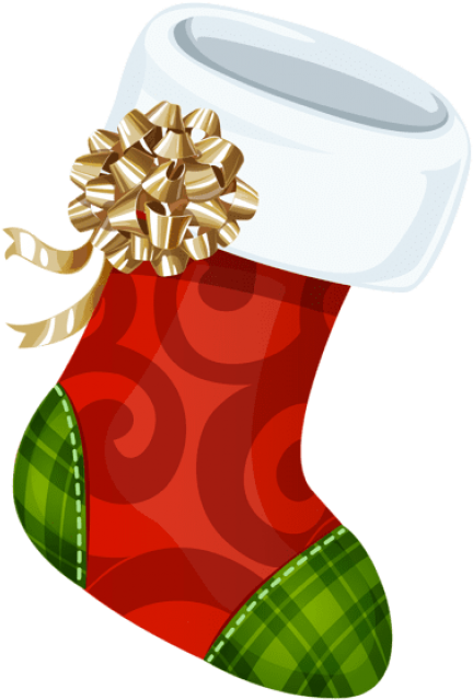 Christmas Stocking With Gold Bow Png - Clipart Transparent Christmas Stockings (480x688), Png Download