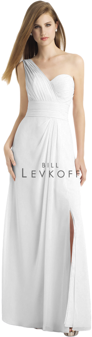 Bill Levkoff 749 Chiffon Gown With One Wide Shoulder - Bridesmaid (980x1280), Png Download