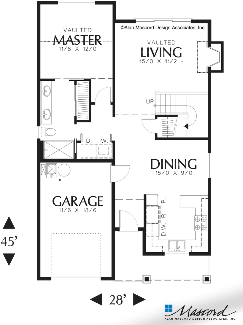 Main Floor Plan Of Mascord Plan - Planos De Casas En Esquina (881x1200), Png Download