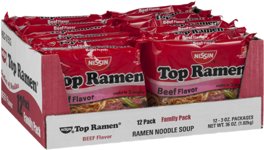 Nissin Top Ramen Beef Flavour Ramen Noodle Soup 90ml (600x600), Png Download