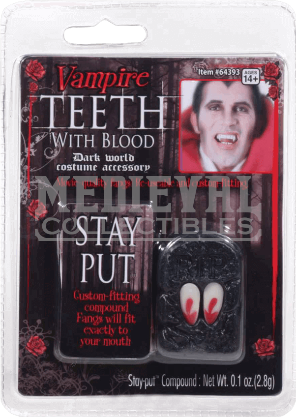 Bloodstained Vampire Fangs - Morris Costumes Fangs Vampire With Blood, Style Fm64393 (847x847), Png Download