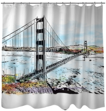 Watercolor Splash With Sketch Of Golden Gate, San Francisco, - Window Covering (400x400), Png Download