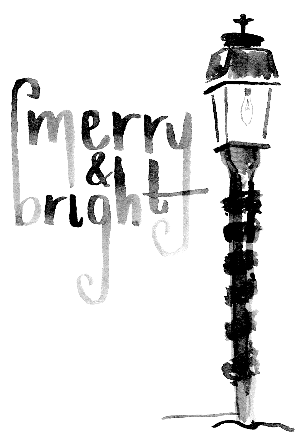 Merry Bright Streetlamp - Monochrome (1000x1427), Png Download