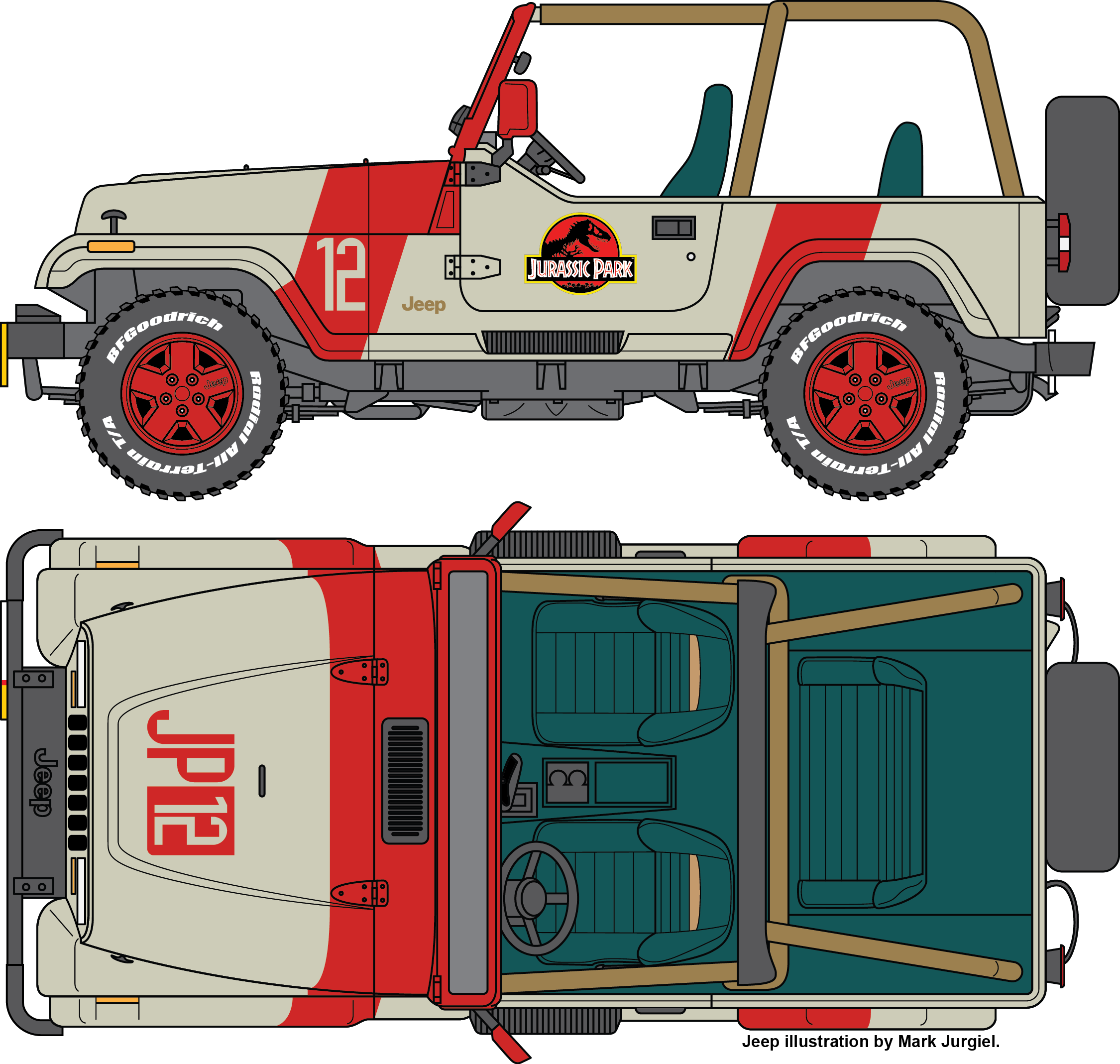 Jeep Drawing Cute - Jurassic Park Jeep Reference (2250x2137), Png Download