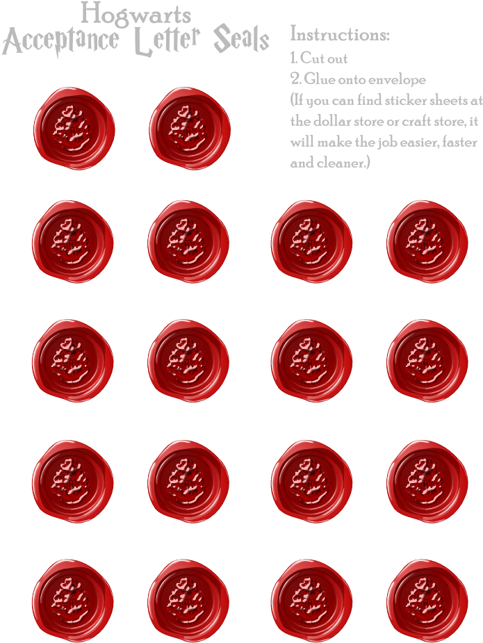 Acceptance Letter Seals Free - Hogwarts Letter Seal Printable (765x990), Png Download