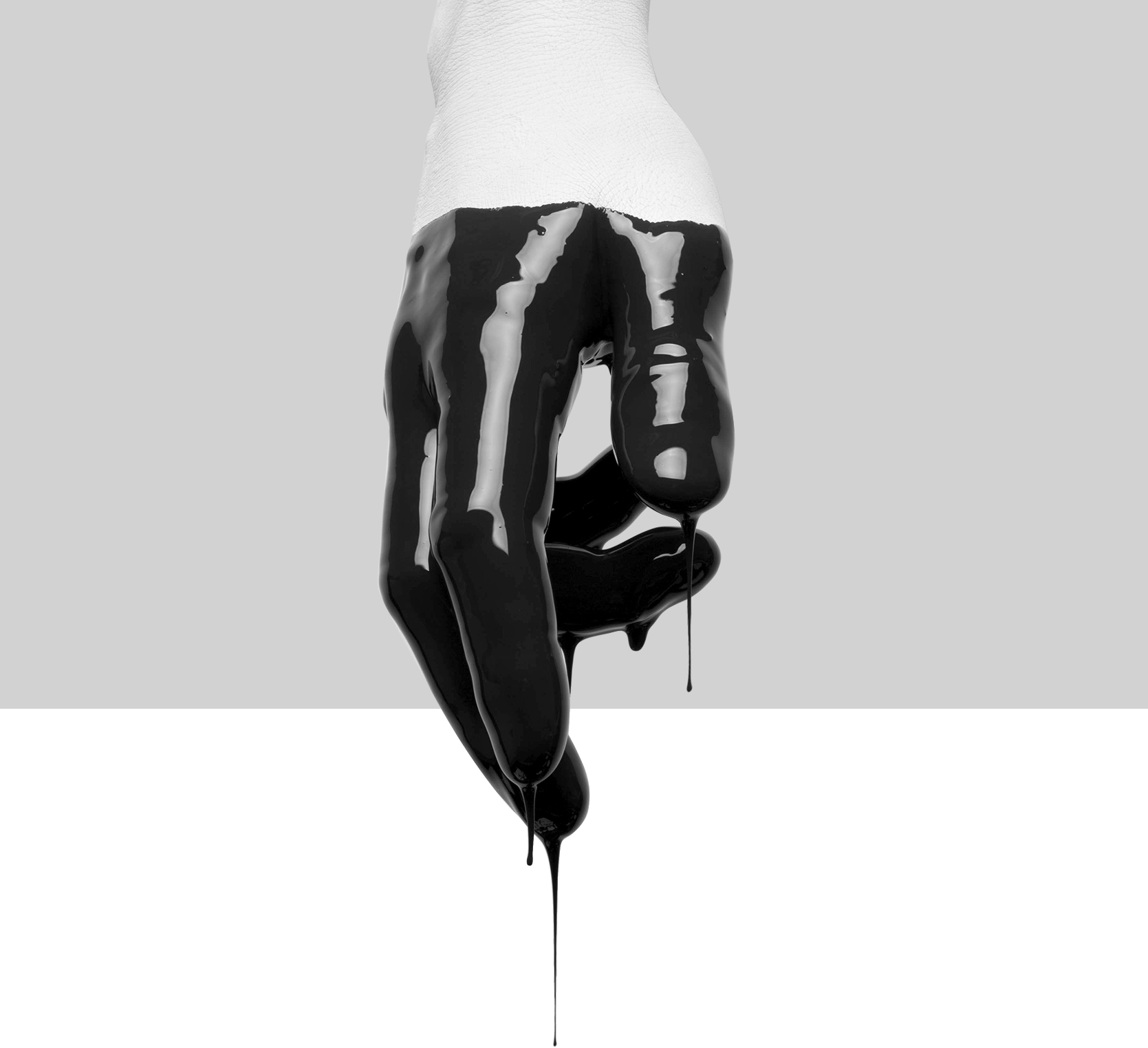 White On White Hand Dripping In Black Paint For Upton - Black Paint On Hand (1669x1523), Png Download