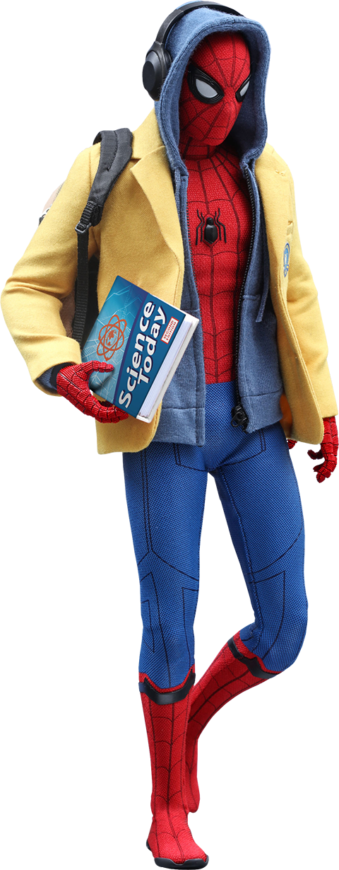 Hot Toys Spider-man Deluxe Version Sixth Scale Figure - Spider Man Homecoming School Uniform (480x1230), Png Download