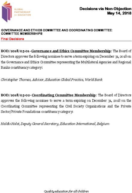 Board Decision Via Non-objection - Global Partnership For Education (550x712), Png Download
