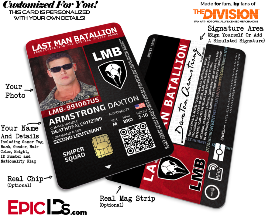 Last Man Batallion 'the Division' Soldier Id Badge - Breakfast Club Inspired Brian Johnson Student Id (900x750), Png Download