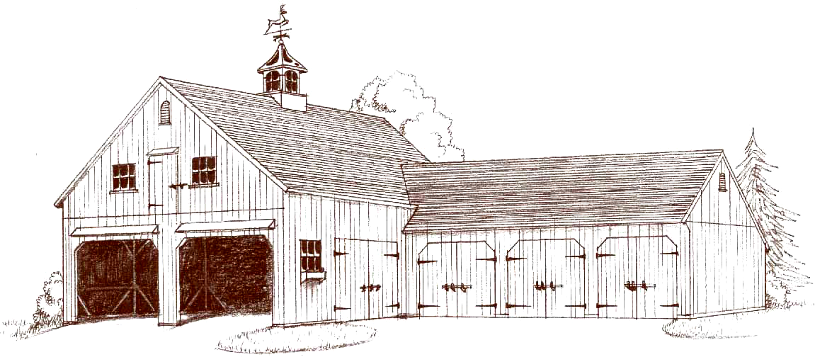 22'x36' Country Barn Shown With Attached 3 Bay Carriage - House (1151x504), Png Download