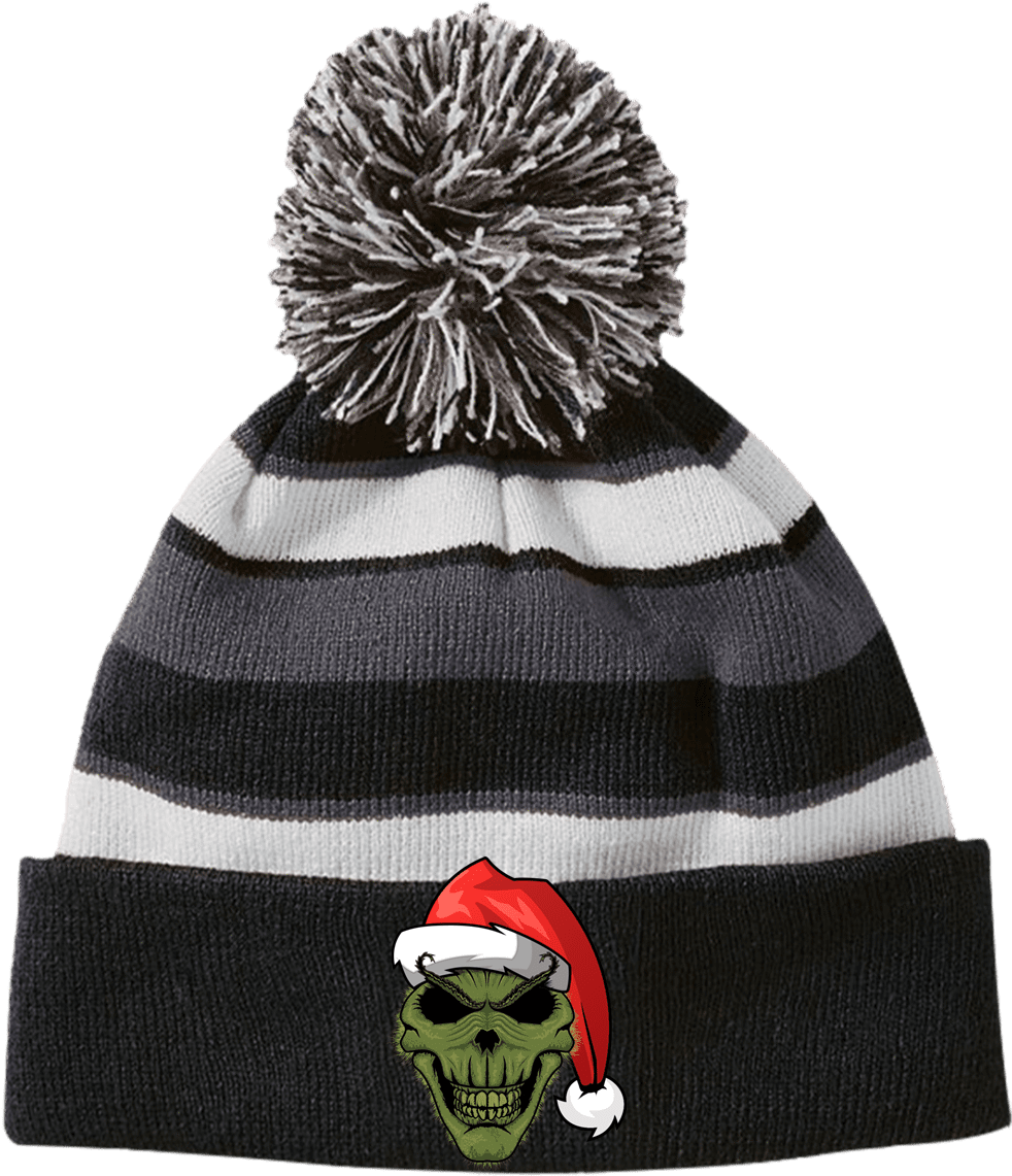 Grinch Striped Beanie With Pom (1155x1155), Png Download