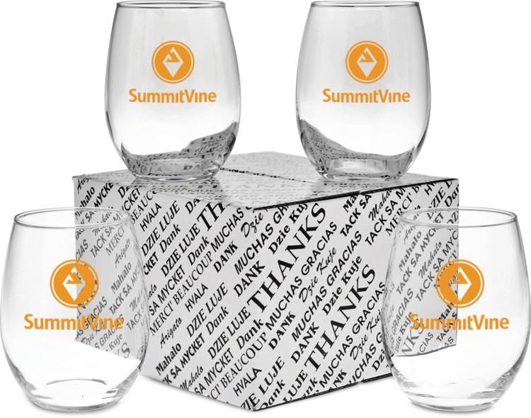 Thank You Set Of Four Stemless White Wine Glasses - Promotional 14 Oz. Executive D.o.f. Glasses Thank You (750x590), Png Download