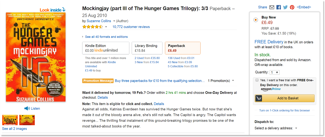This Is How Amazon Handles The Same Book - Mockingjay (hunger Games Trilogy) (1366x600), Png Download