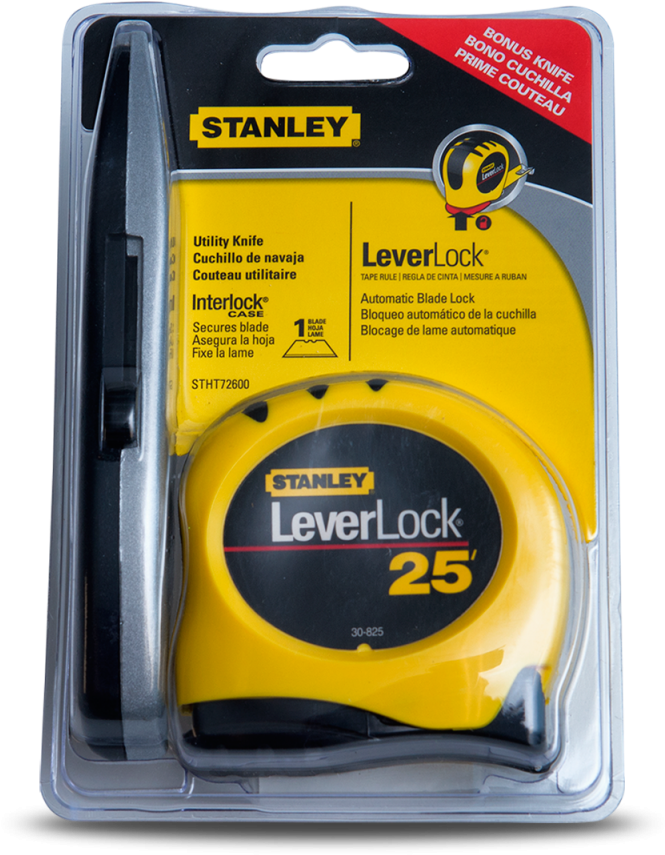 Clamshell Packaging Gallery - Black & Decker Stanley Leverlock Retractable Tape (800x1109), Png Download