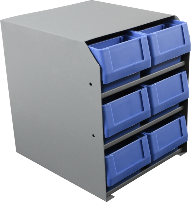6 Stacked Small Parts Bins In Steel Shelf Cabinet (10" - Shelf (662x700), Png Download