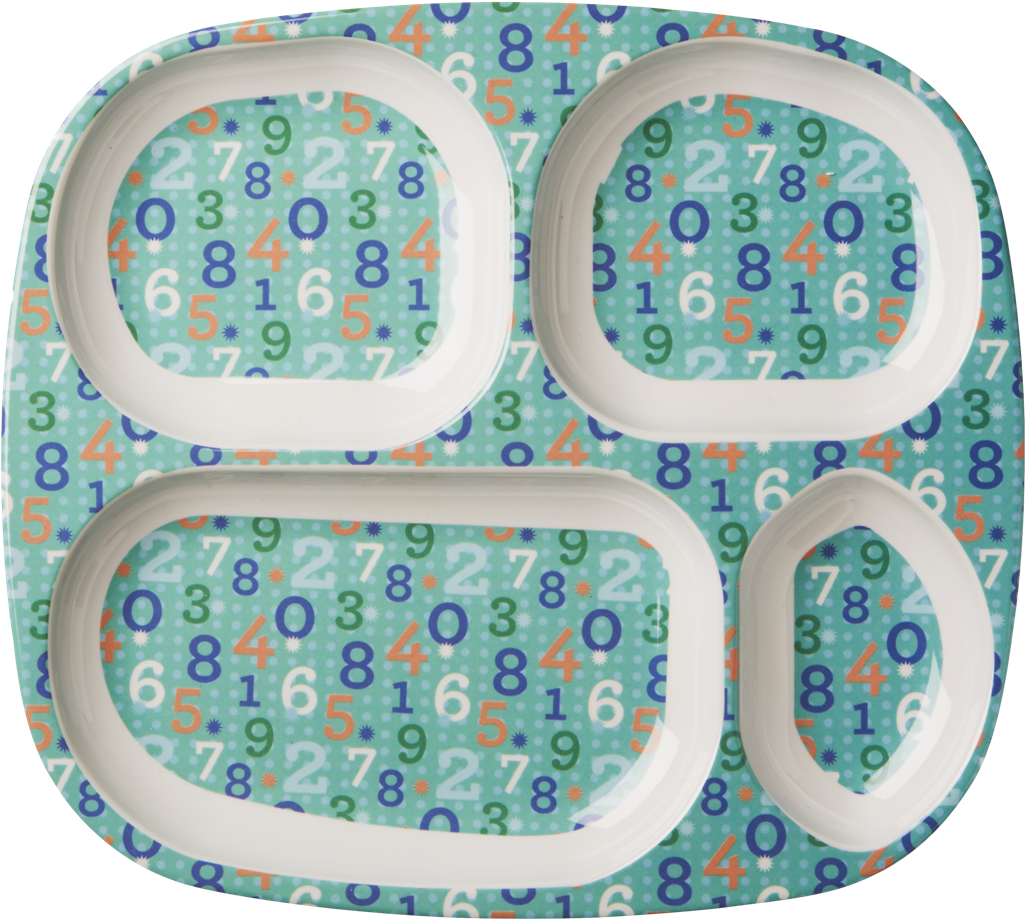 Kids 4 Room Dinner Plate Retro Number Print Rice Dk - Rice Kids 4 Room Melamine Plate - Retro Numbers Print (1024x1024), Png Download