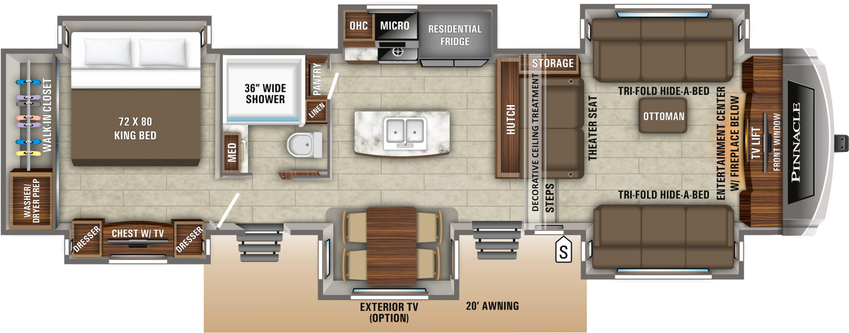 2019 Pinnacle 38flws Floorplan - Floor Plan (1800x761), Png Download