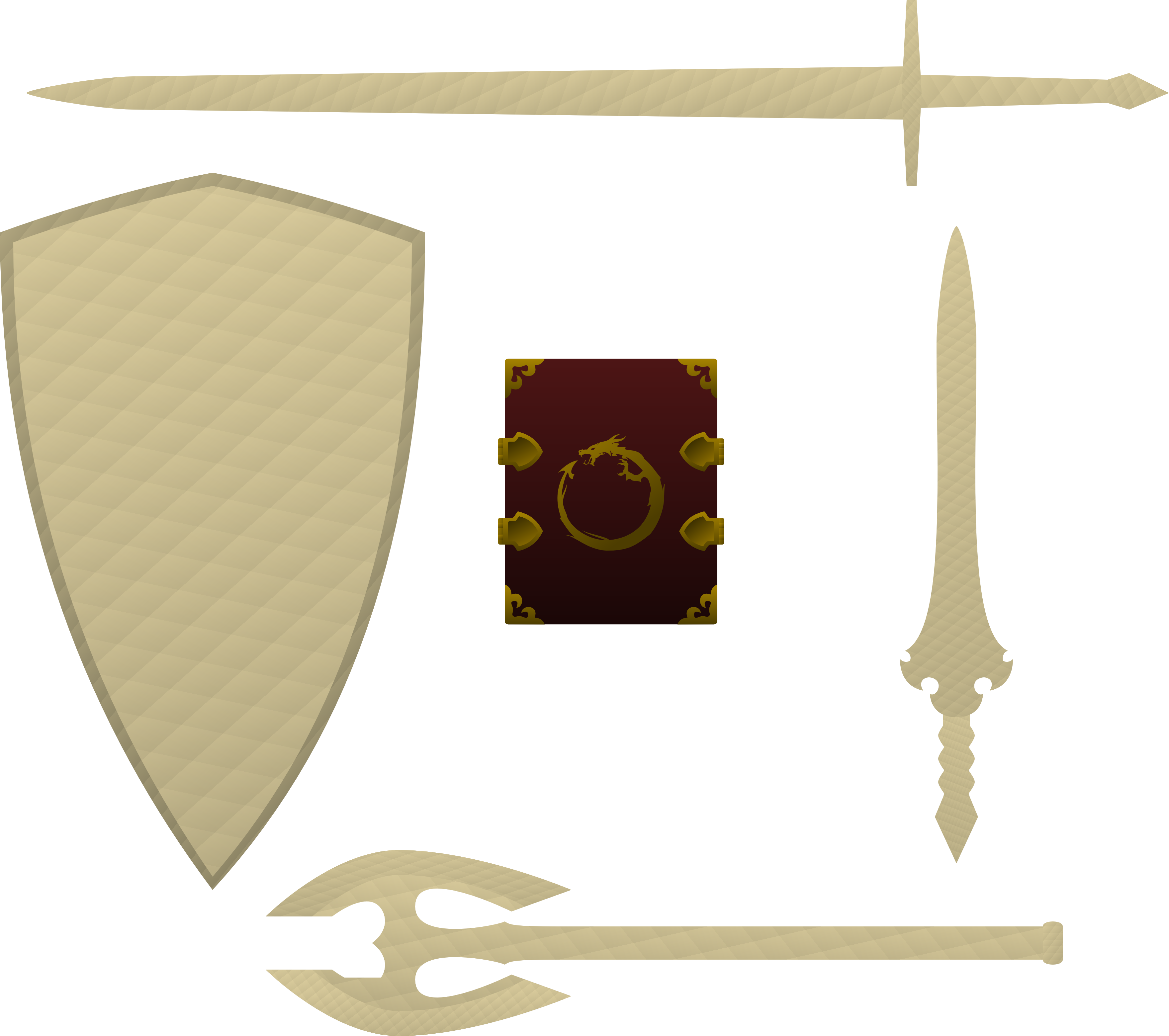 The Grip And Pommel Are Flat On One Side, So The Swords - Shield (3520x3120), Png Download
